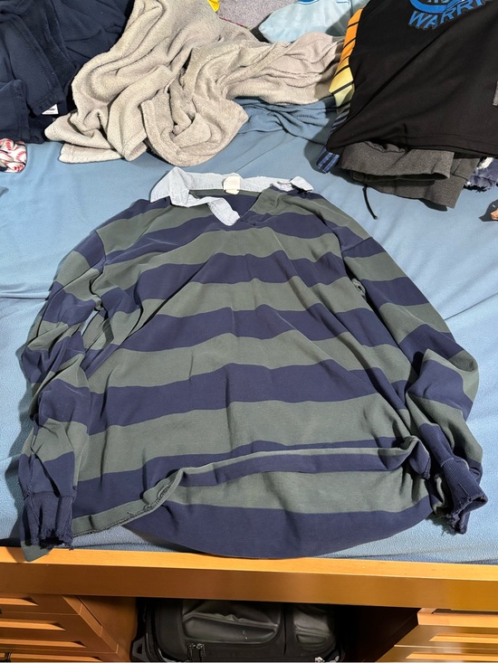 Other - Men's Long Sleeve Rugby Stripe Shirt - Blue & Gray